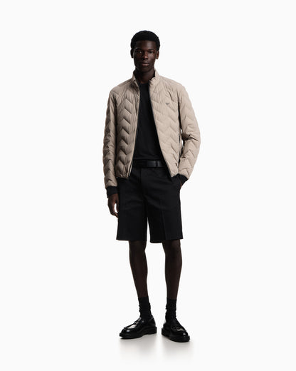 Emporio Armani Nylon down jacket with zip and chevron quilting Essential