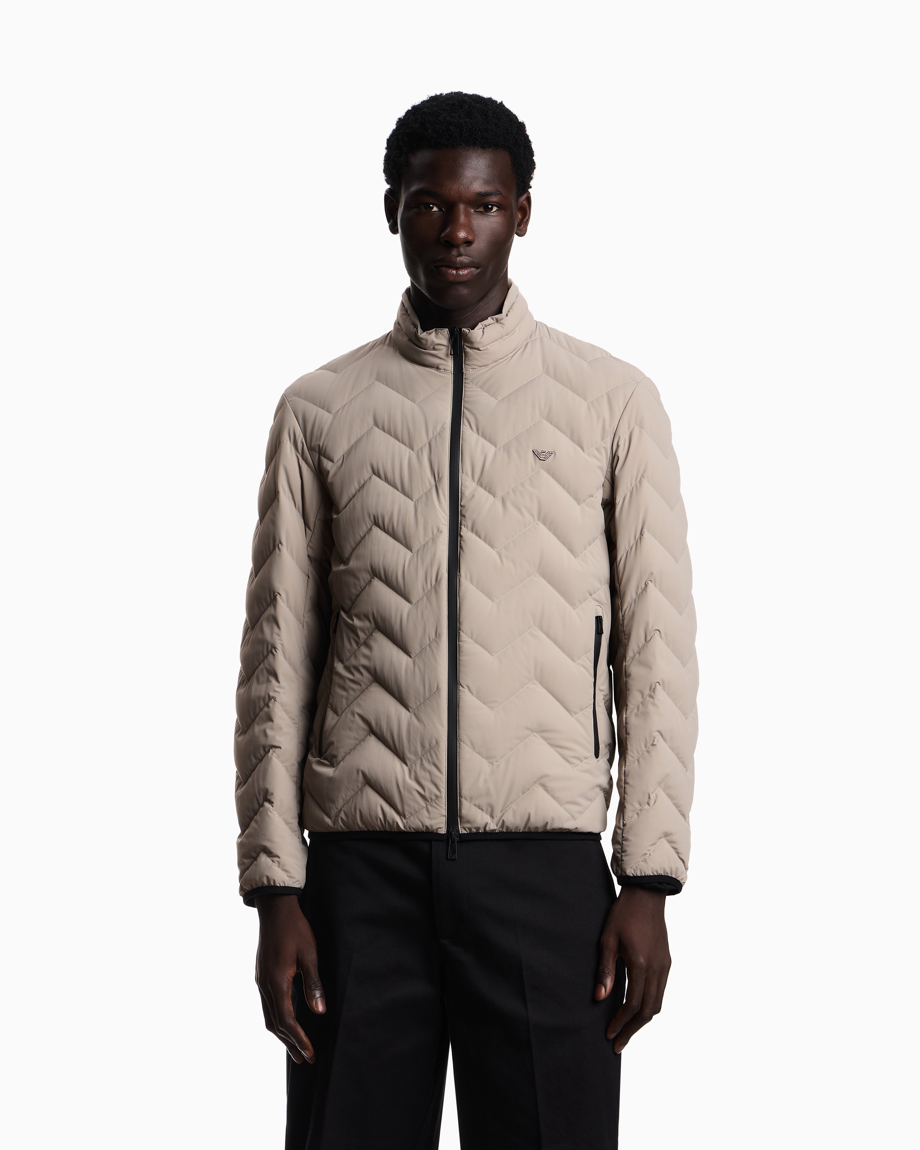 Emporio Armani Nylon down jacket with zip and chevron quilting Essential