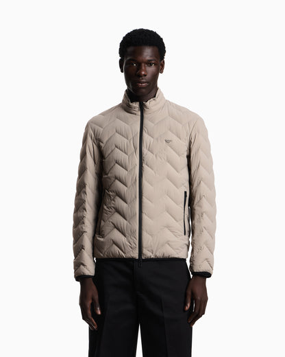 Emporio Armani Nylon down jacket with zip and chevron quilting Essential
