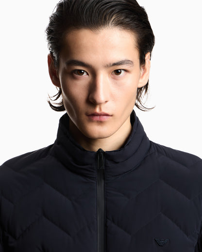 Emporio Armani Nylon down jacket with zip and chevron quilting Essential