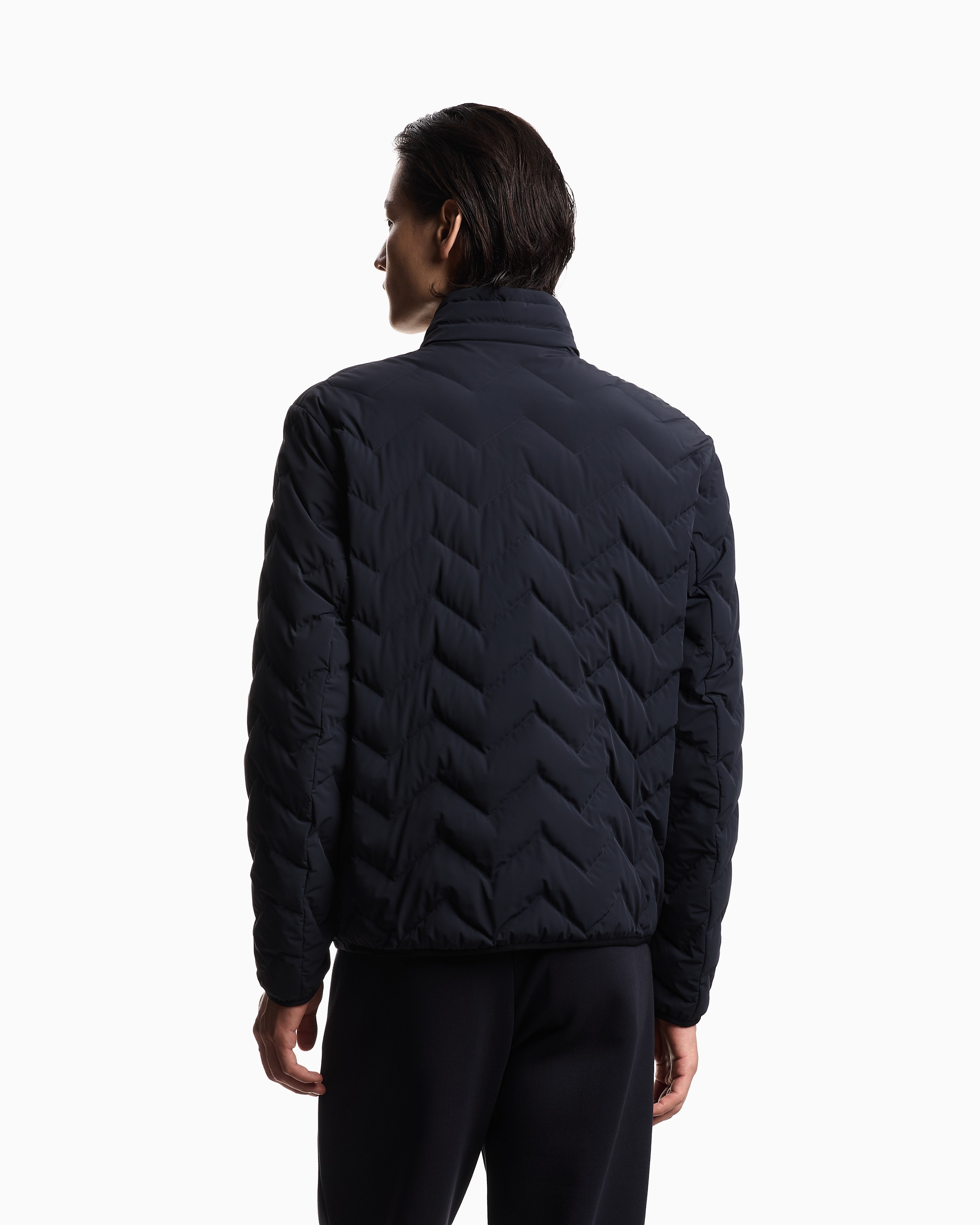 Emporio Armani Nylon down jacket with zip and chevron quilting Essential
