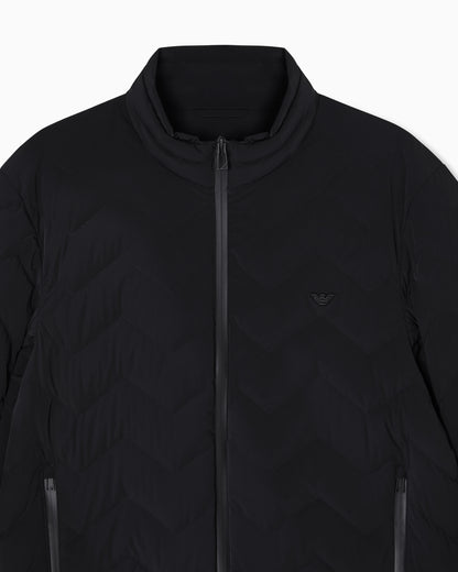 Emporio Armani Nylon down jacket with zip and chevron quilting Essential