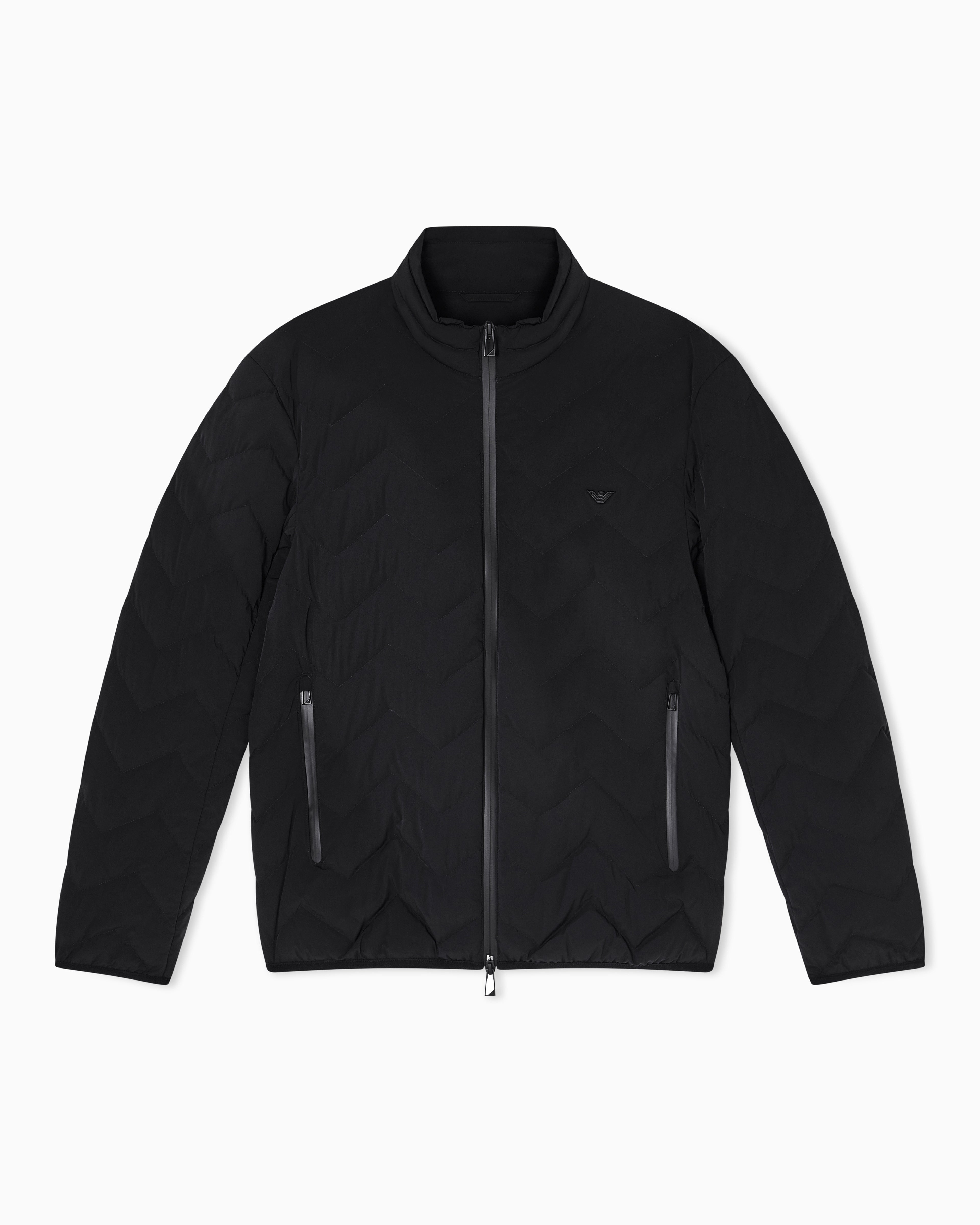 Emporio Armani Nylon down jacket with zip and chevron quilting Essential