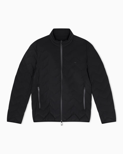 Emporio Armani Nylon down jacket with zip and chevron quilting Essential