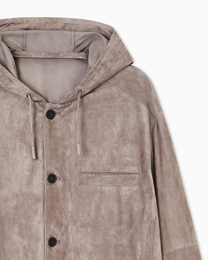 Emporio Armani Hooded blouson in goatskin suede