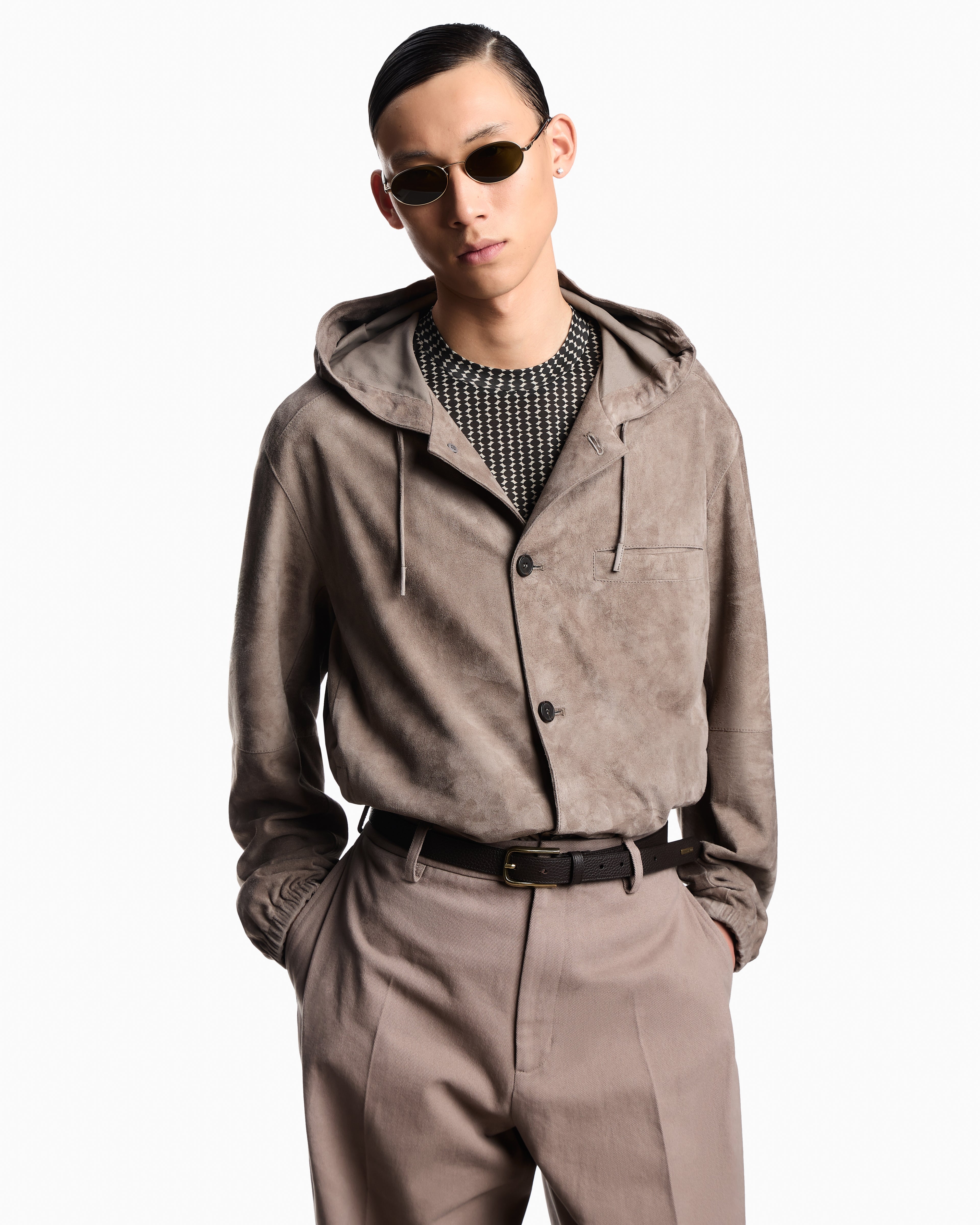 Emporio Armani Hooded blouson in goatskin suede