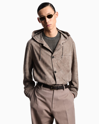 Emporio Armani Hooded blouson in goatskin suede