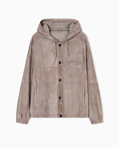 Emporio Armani Hooded blouson in goatskin suede