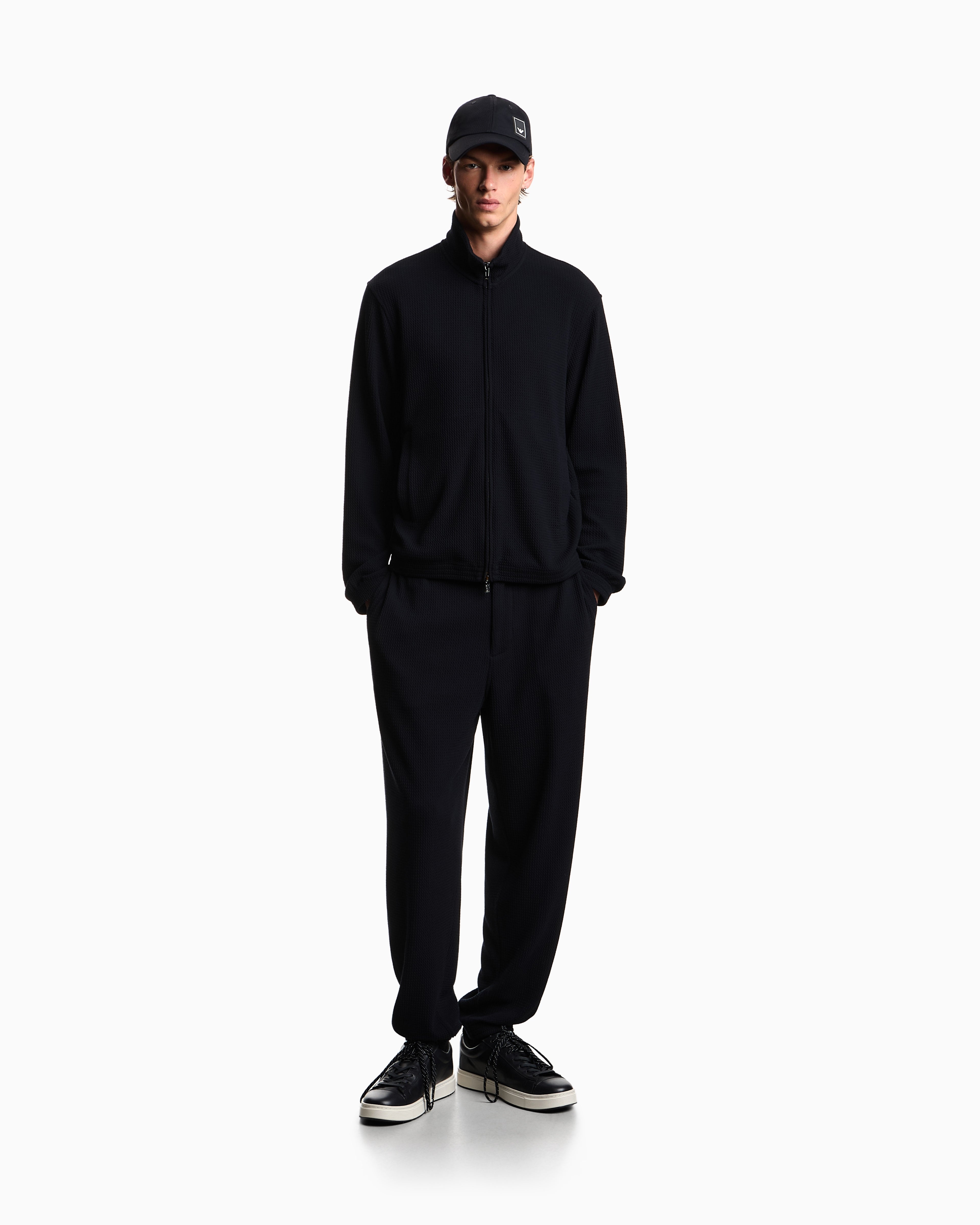 Emporio Armani Travel Essential full-zip embossed effect jersey sweatshirt