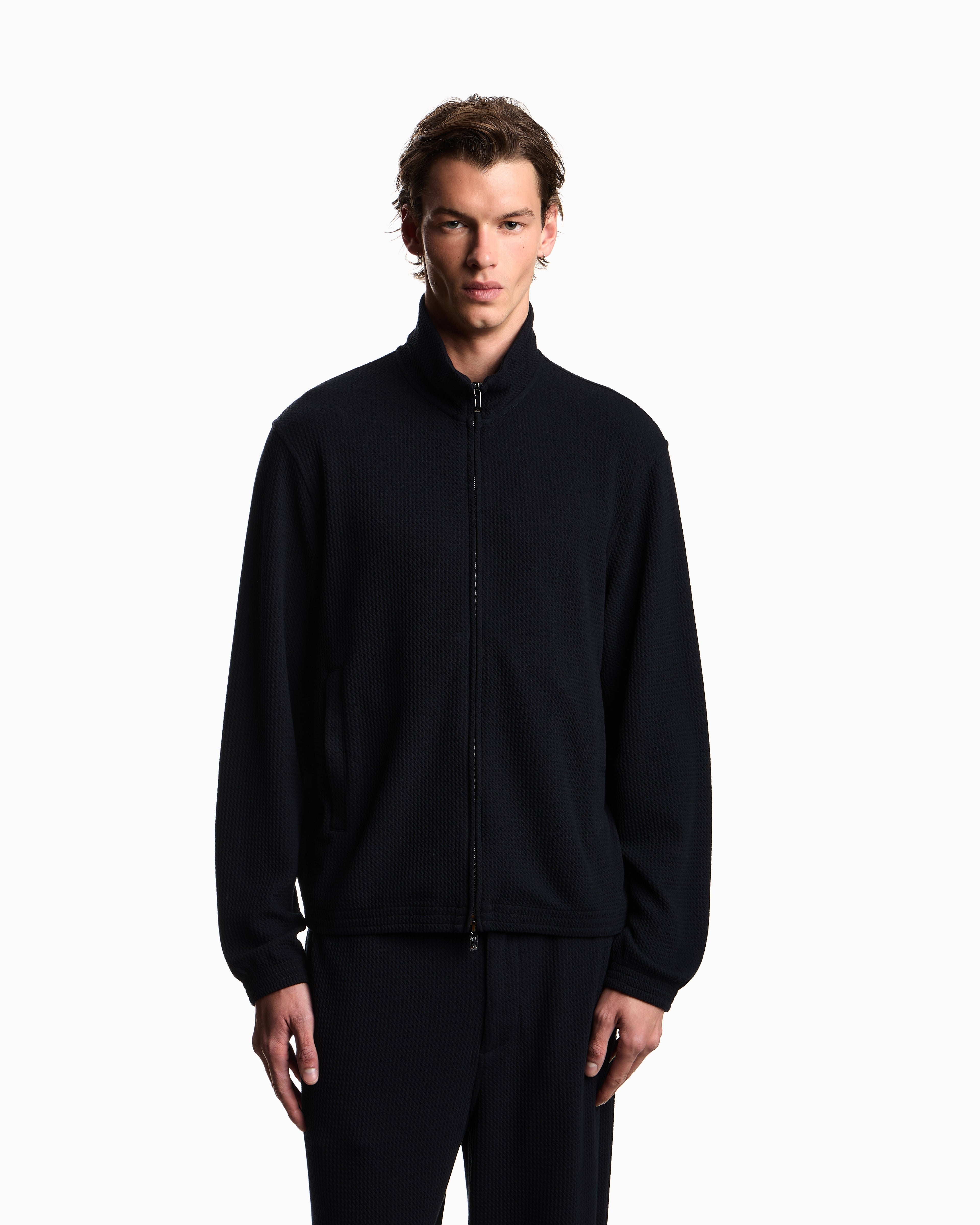 Emporio Armani Travel Essential full-zip embossed effect jersey sweatshirt