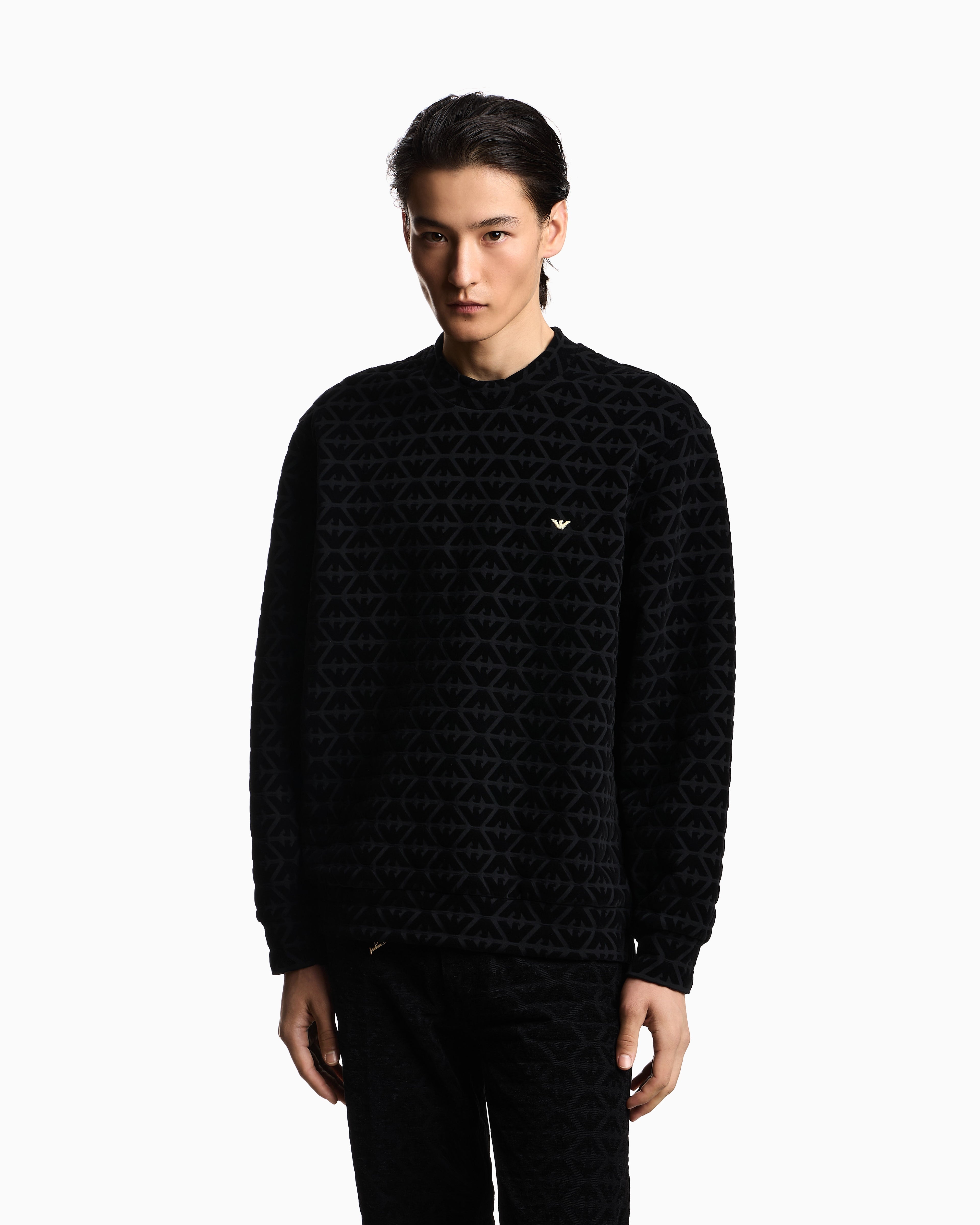 Emporio Armani Lunar New Year double-jersey sweatshirt with all-over flocked eagles