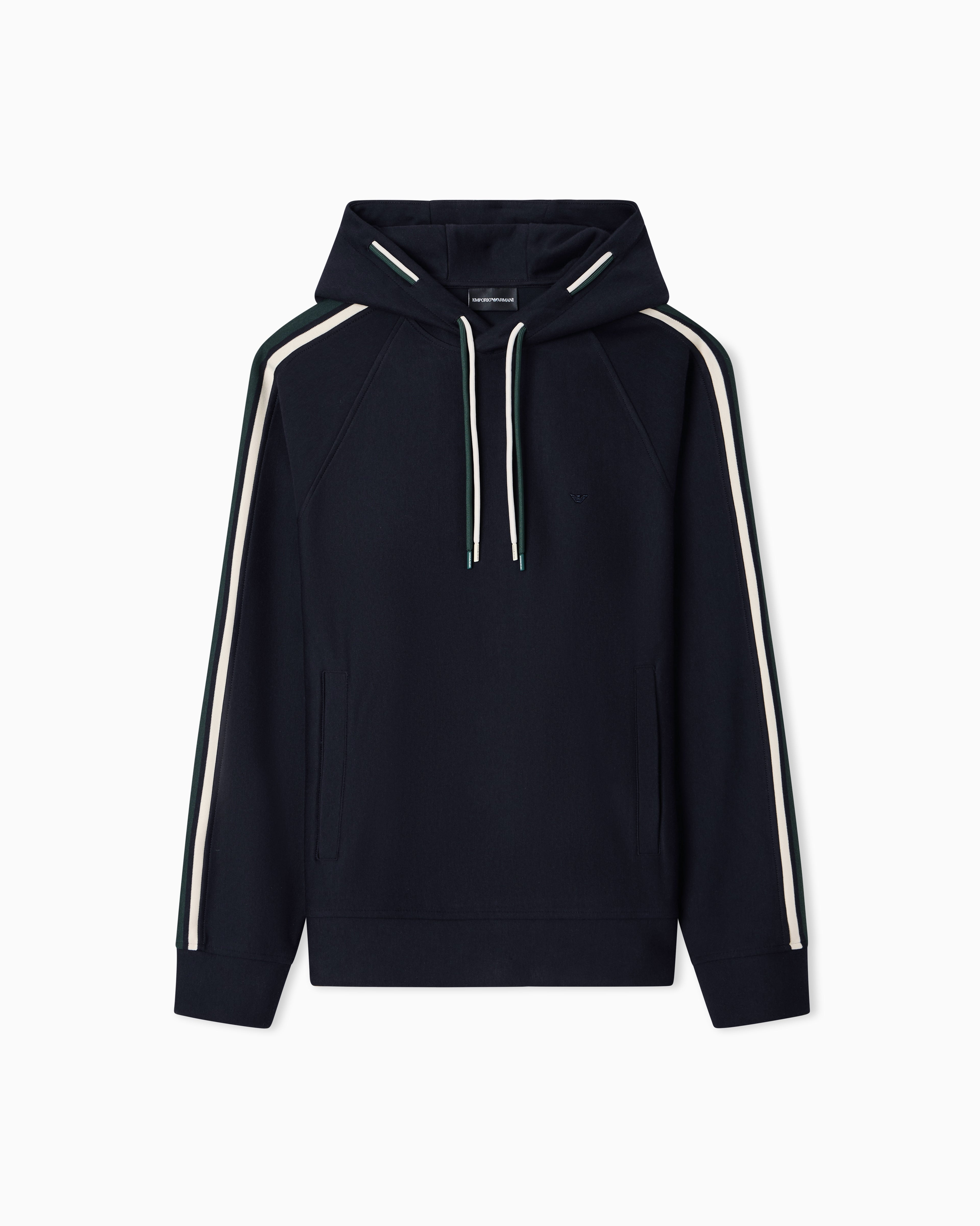 Emporio Armani Hooded sweatshirt in a Lyocell blend double jersey with stripes