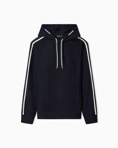 Emporio Armani Hooded sweatshirt in a Lyocell blend double jersey with stripes