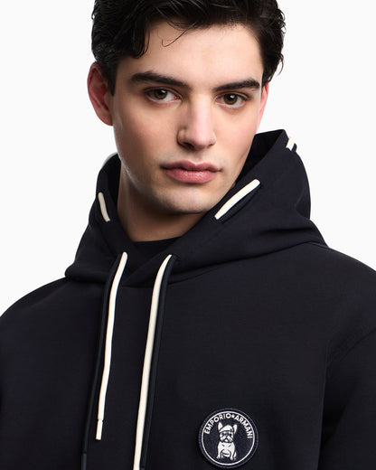 Emporio Armani Loose-fit hooded sweatshirt in double jersey with French bulldog patch