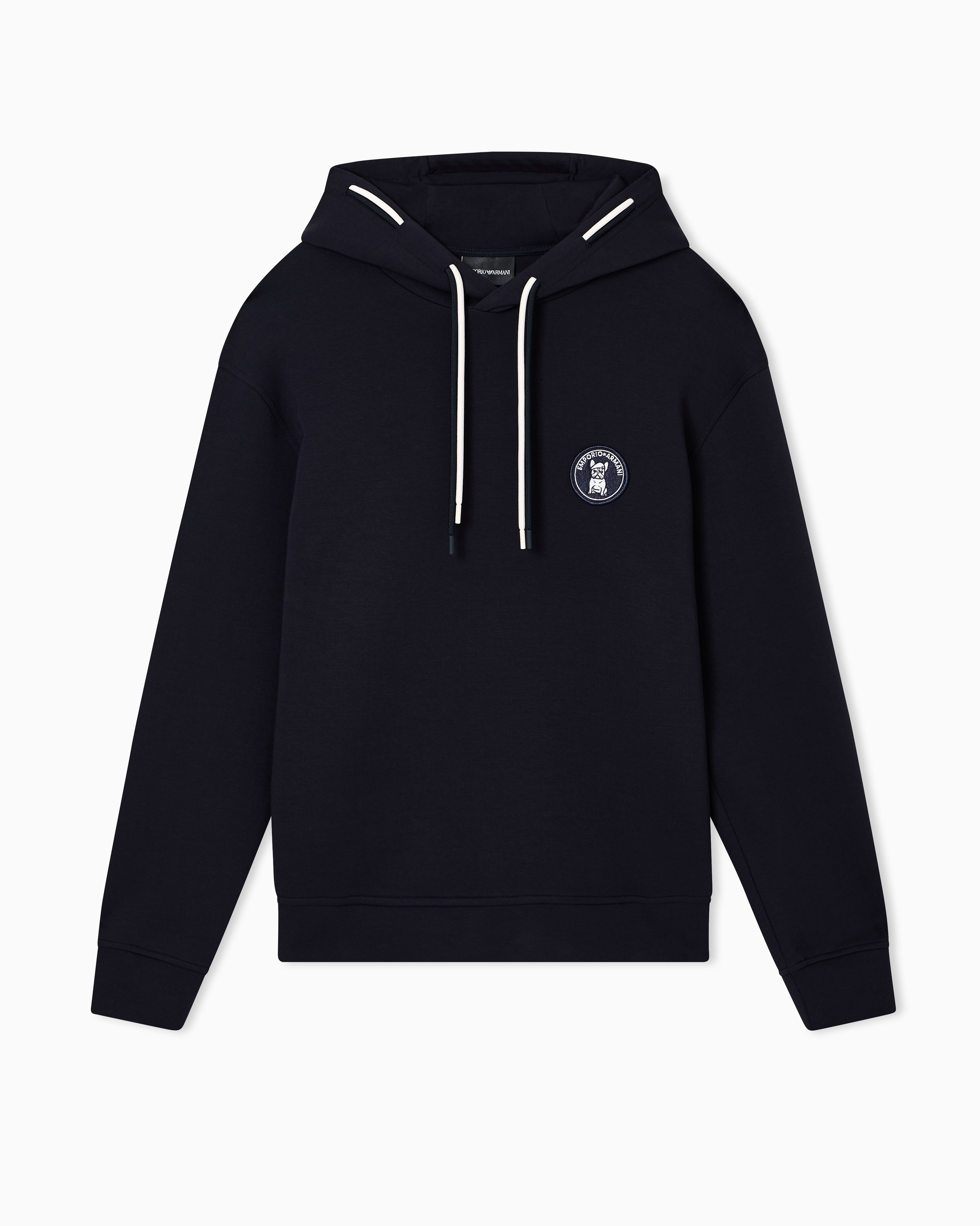 Emporio Armani Loose-fit hooded sweatshirt in double jersey with French bulldog patch