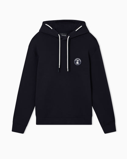 Emporio Armani Loose-fit hooded sweatshirt in double jersey with French bulldog patch