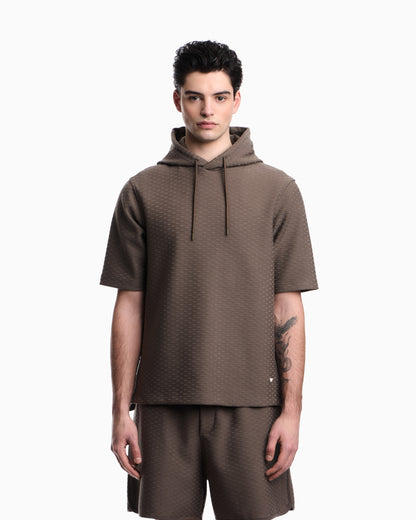 Emporio Armani Jacquard jersey hooded sweatshirt with all-over micro eagle