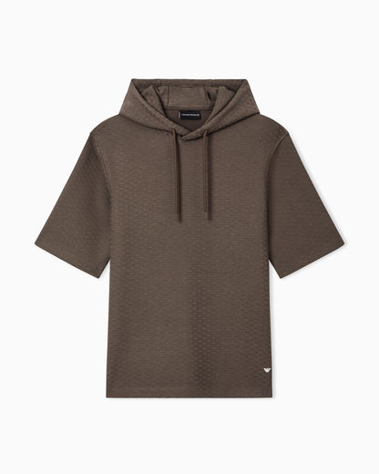 Emporio Armani Jacquard jersey hooded sweatshirt with all-over micro eagle