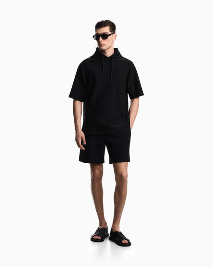 Emporio Armani Jacquard jersey hooded sweatshirt with all-over micro eagle