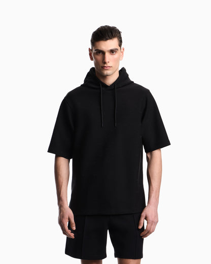 Emporio Armani Jacquard jersey hooded sweatshirt with all-over micro eagle