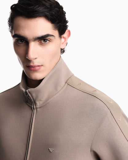 Emporio Armani Full-zip sweatshirt in double jersey with micro-eagle band