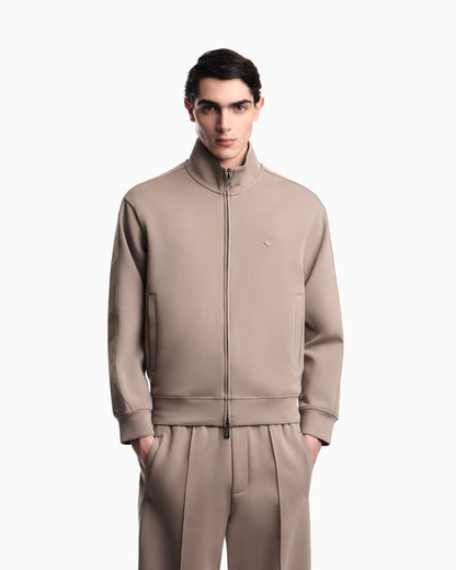 Emporio Armani Full-zip sweatshirt in double jersey with micro-eagle band