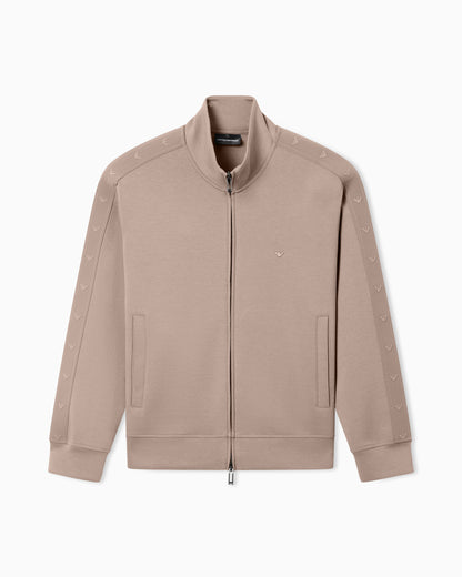 Emporio Armani Full-zip sweatshirt in double jersey with micro-eagle band