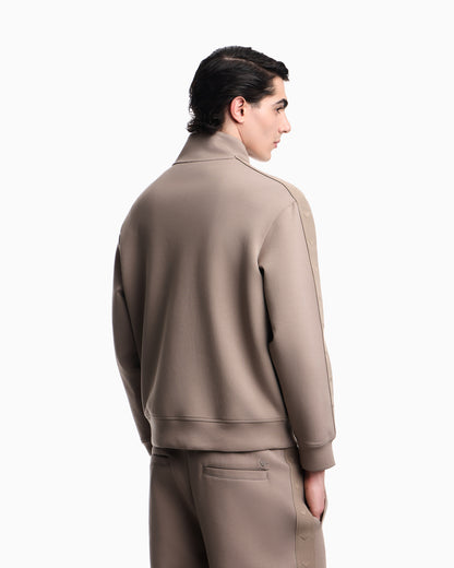 Emporio Armani Full-zip sweatshirt in double jersey with micro-eagle band