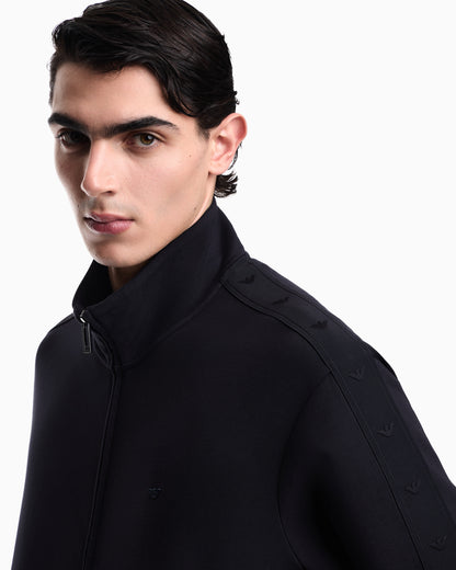 Emporio Armani Full-zip sweatshirt in double jersey with micro-eagle band
