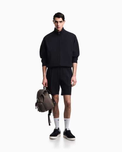 Emporio Armani Full-zip sweatshirt in double jersey with micro-eagle band