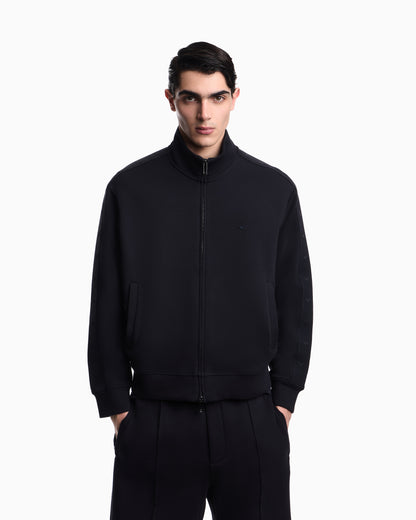 Emporio Armani Full-zip sweatshirt in double jersey with micro-eagle band