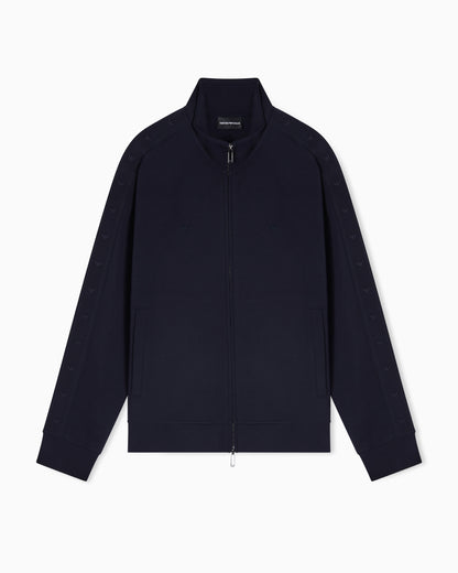 Emporio Armani Full-zip sweatshirt in double jersey with micro-eagle band