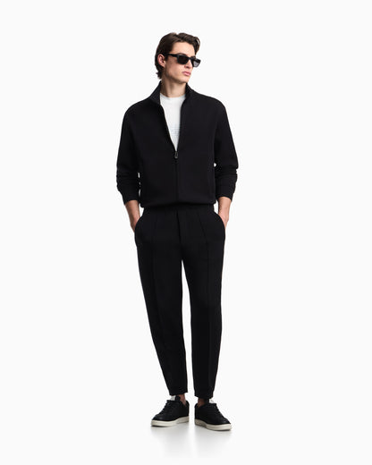 Emporio Armani Full-zip sweatshirt in double jersey with micro-eagle band