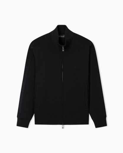 Emporio Armani Full-zip sweatshirt in double jersey with micro-eagle band