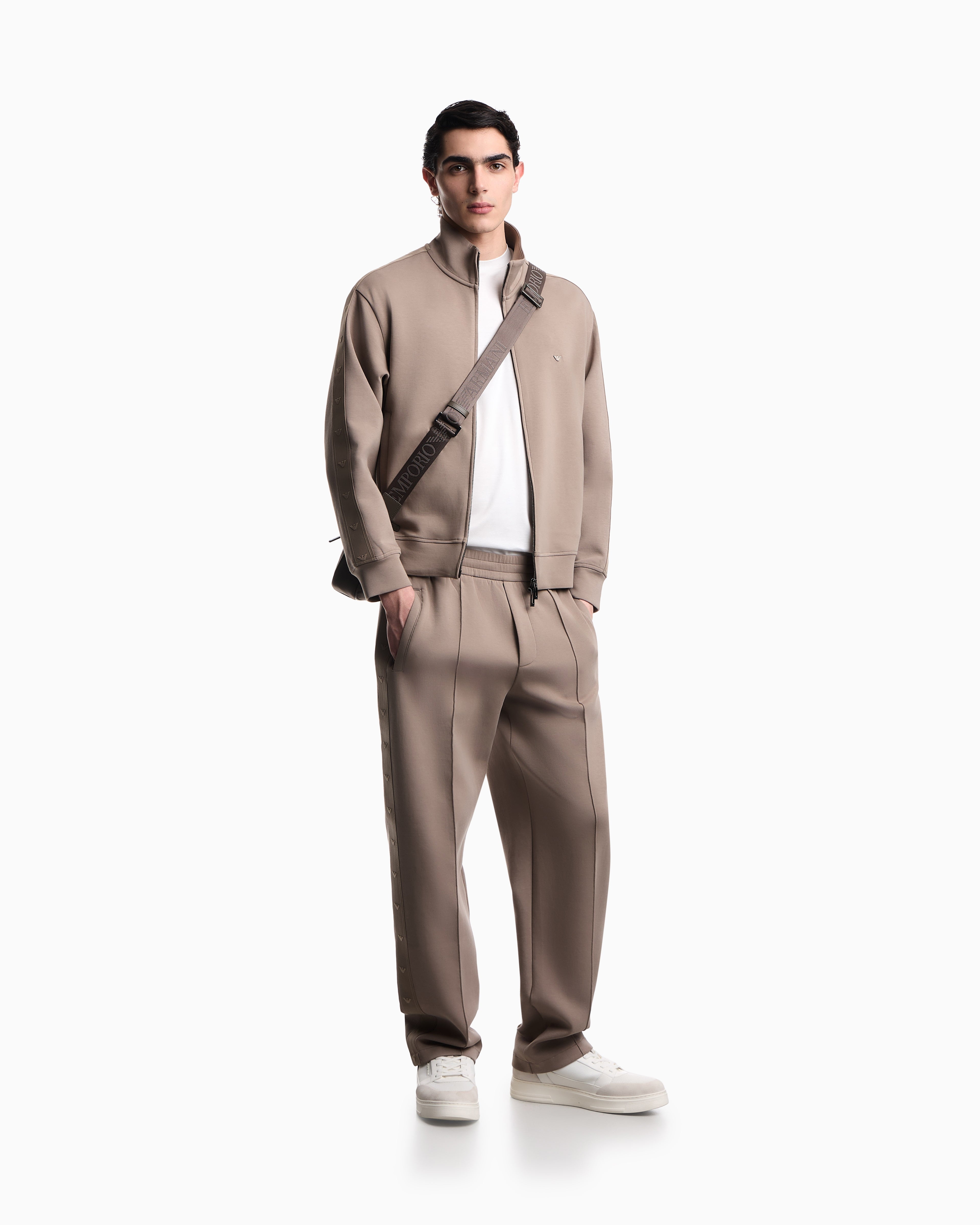 Emporio Armani Double-jersey trousers with micro eagle logo band