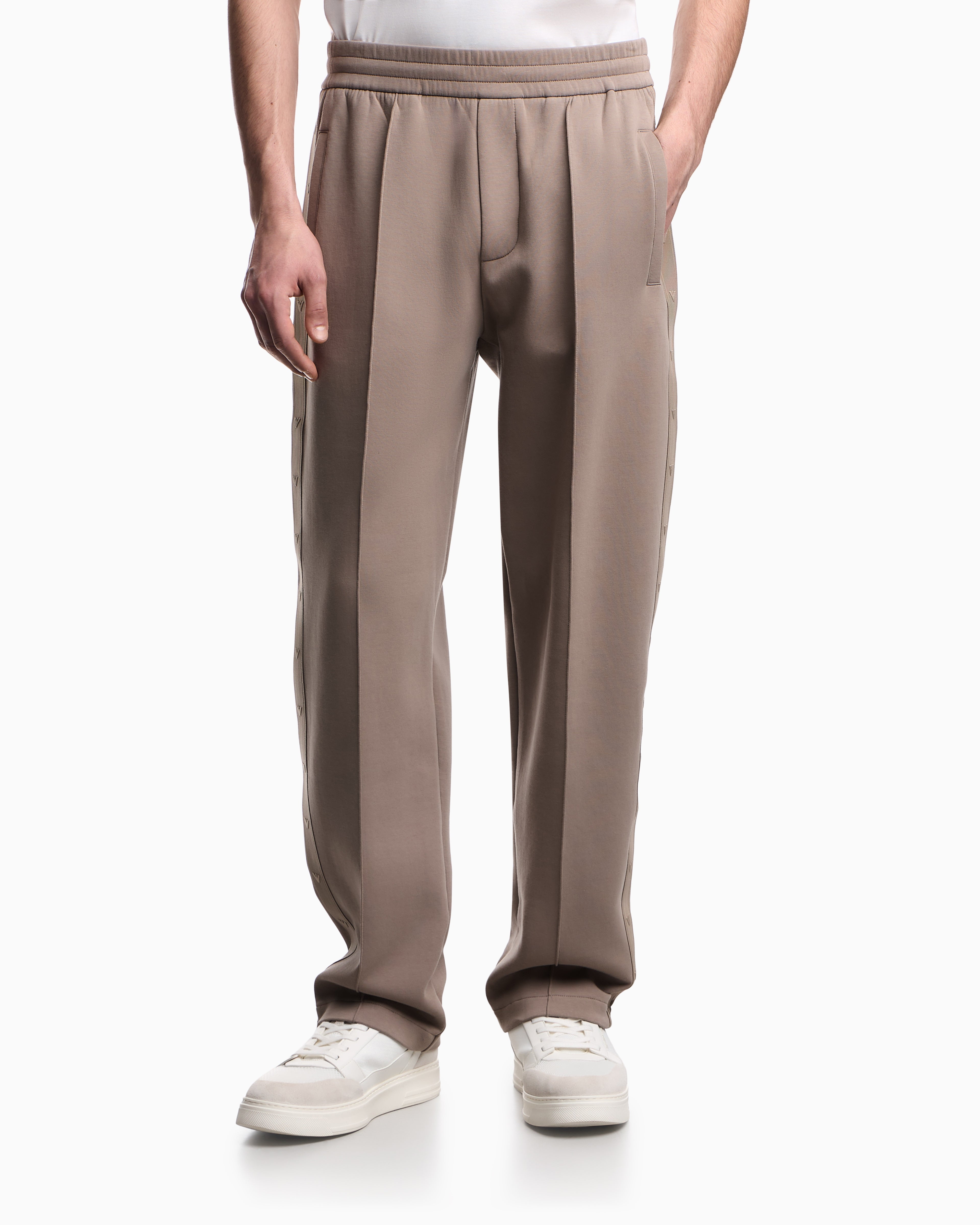 Emporio Armani Double-jersey trousers with micro eagle logo band