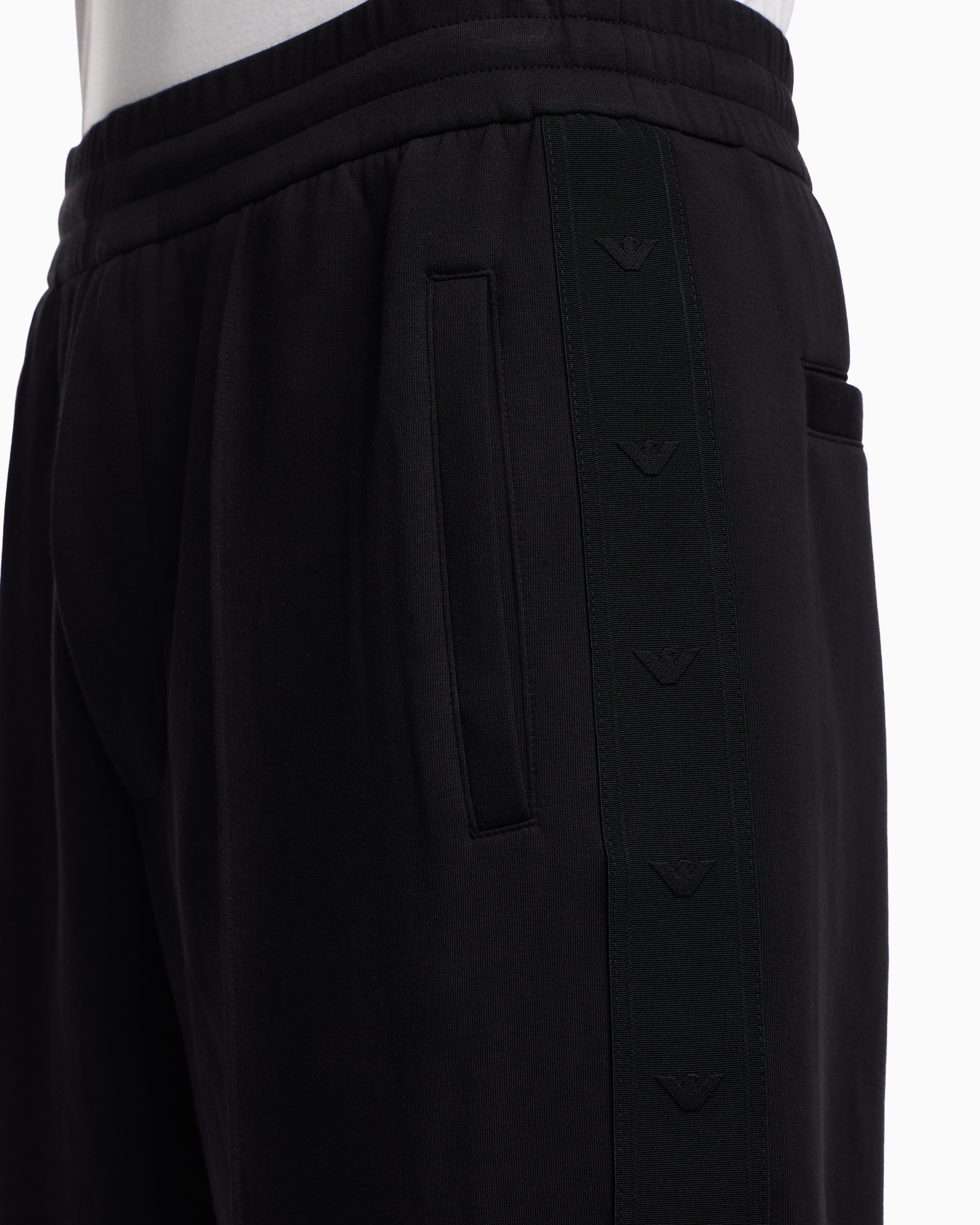 Emporio Armani Double-jersey trousers with micro eagle logo band