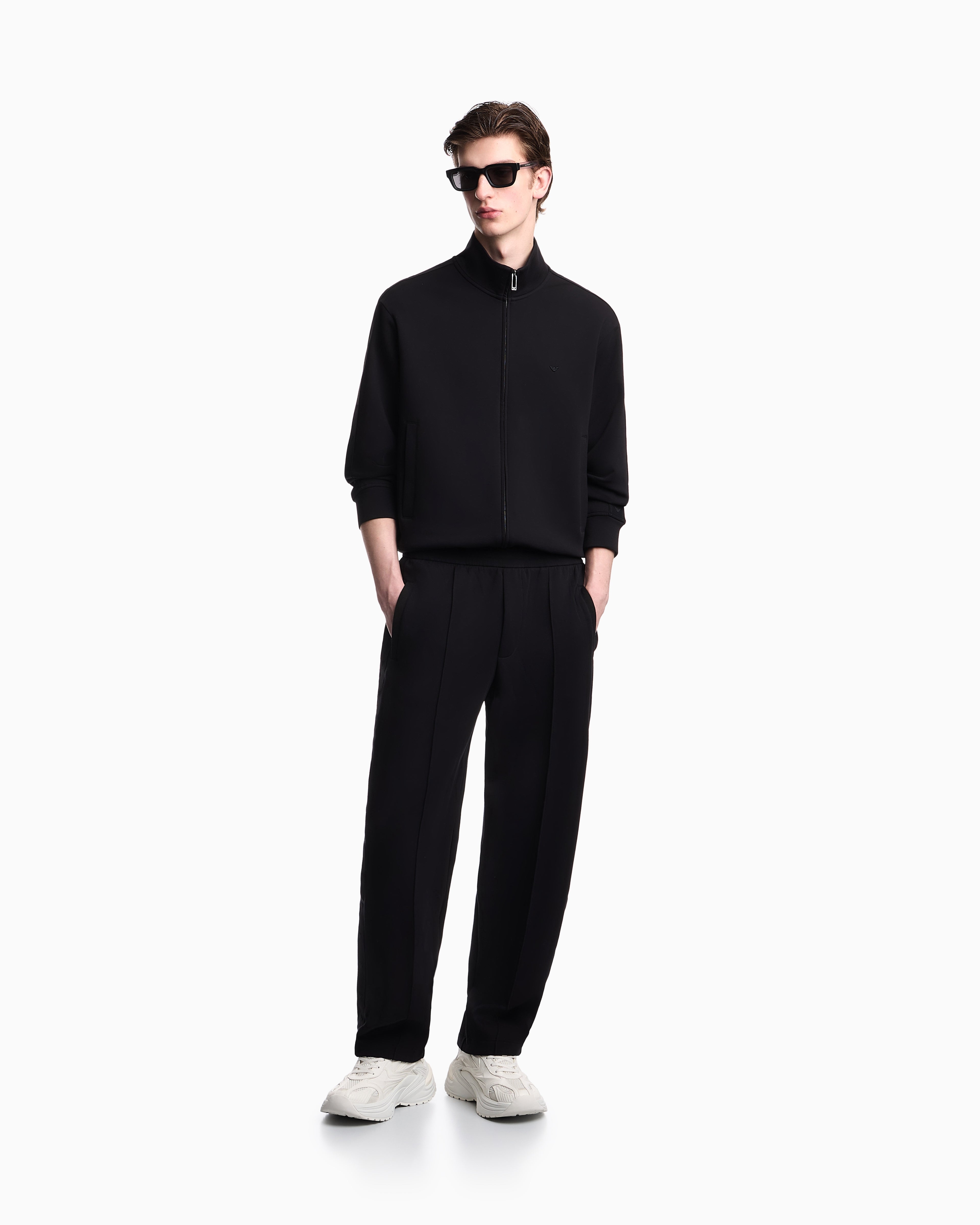 Emporio Armani Double-jersey trousers with micro eagle logo band