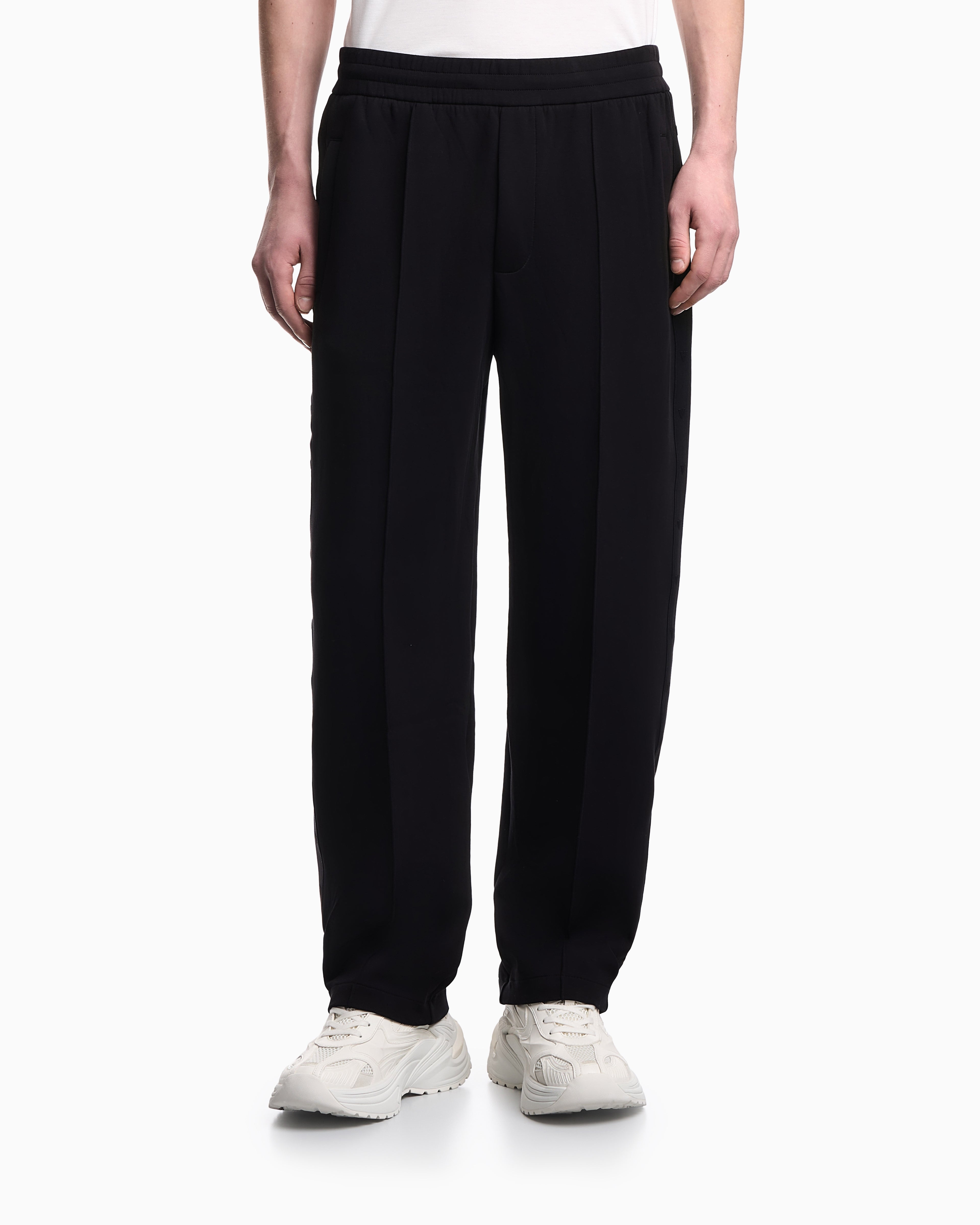 Emporio Armani Double-jersey trousers with micro eagle logo band