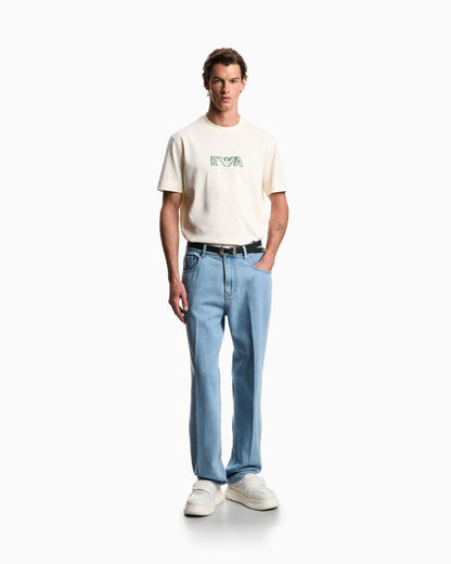 Emporio Armani Heavy jersey T-shirt with metal logo embroidery