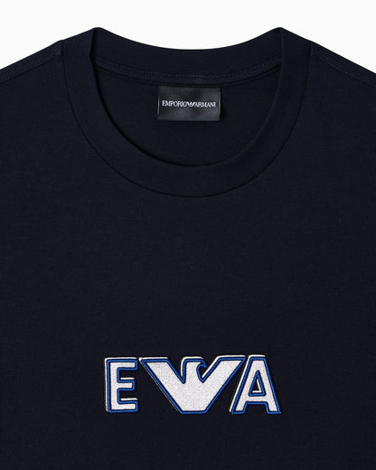Emporio Armani Heavy jersey T-shirt with metal logo embroidery