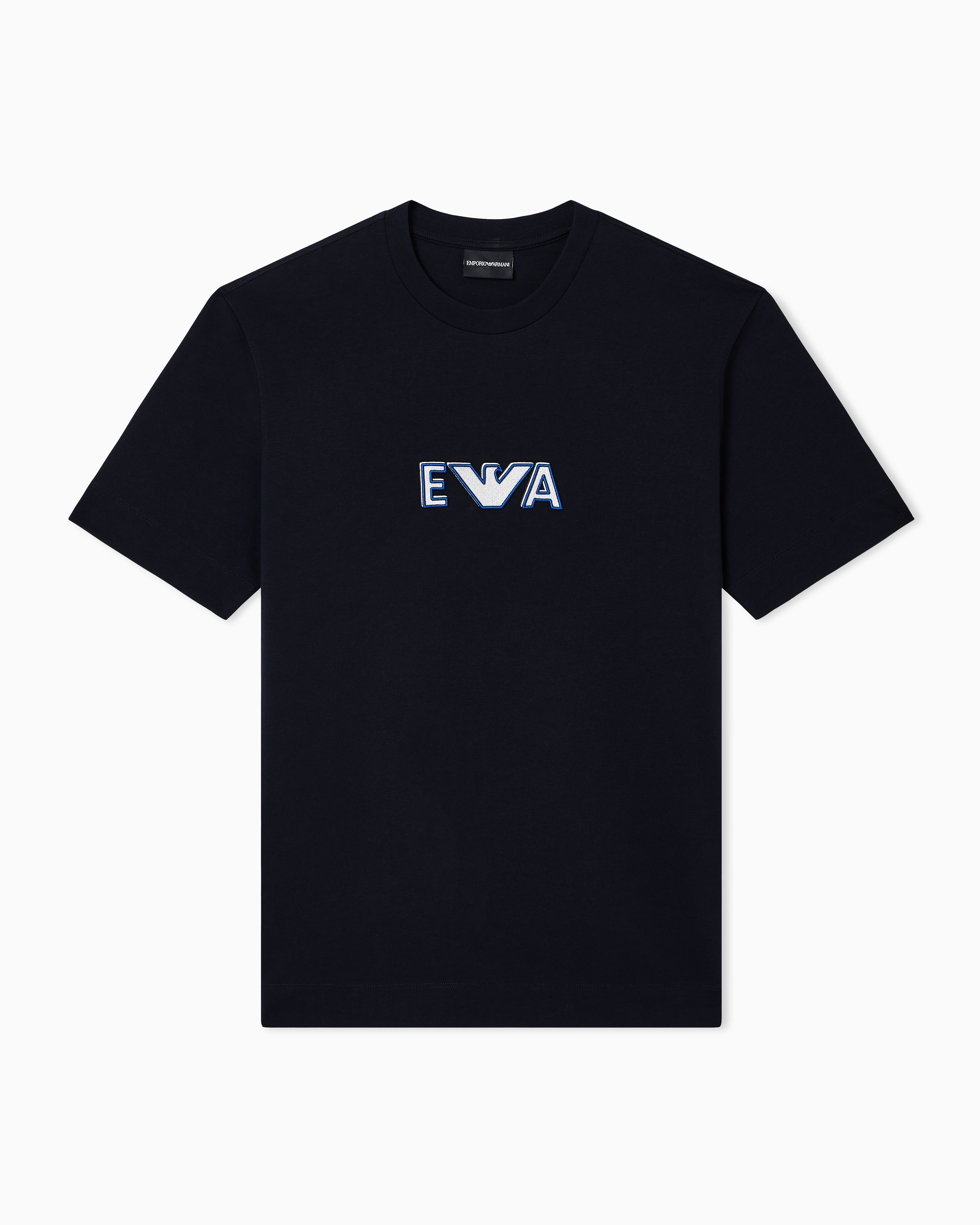 Emporio Armani Heavy jersey T-shirt with metal logo embroidery