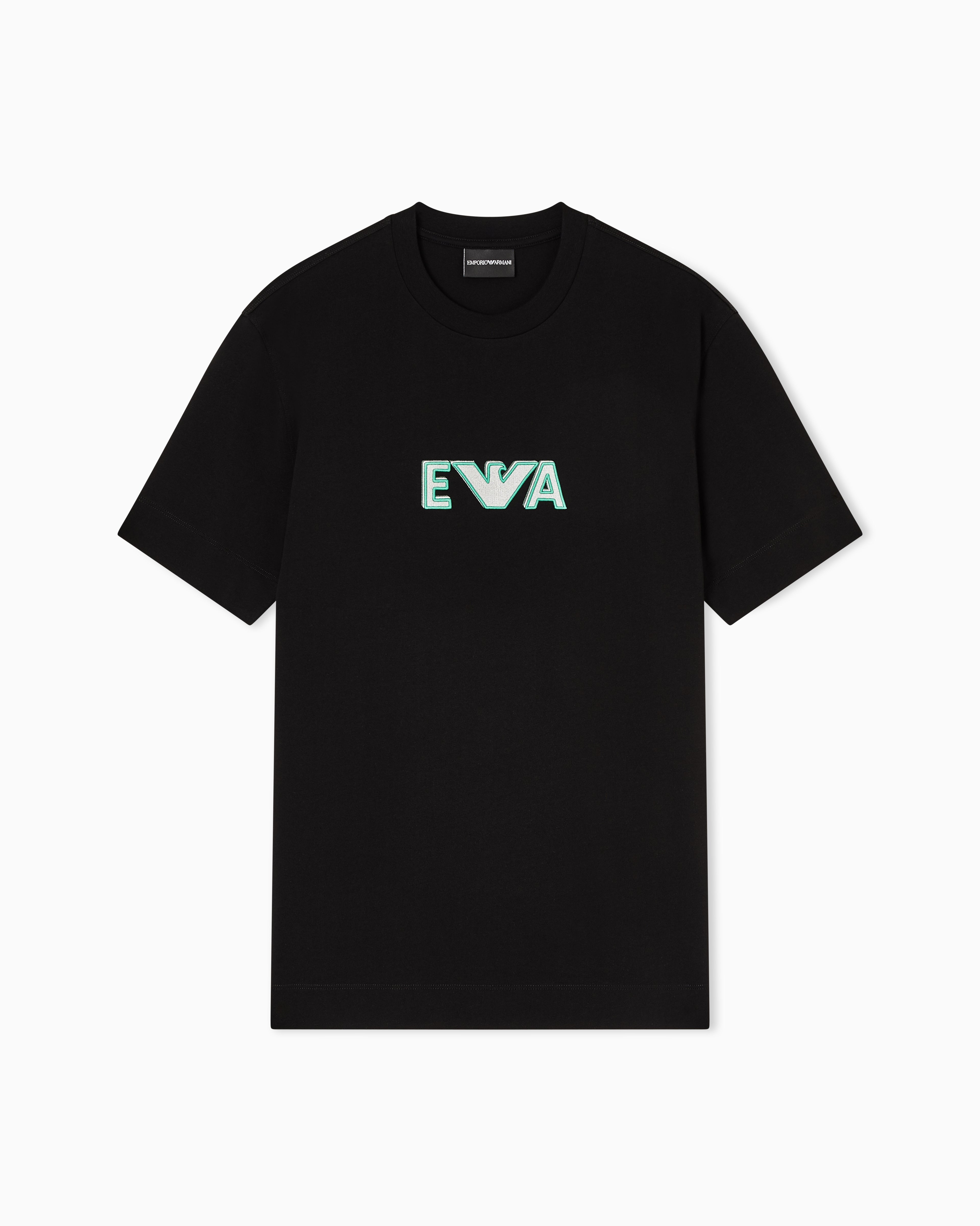 Emporio Armani Heavy jersey T-shirt with metal logo embroidery