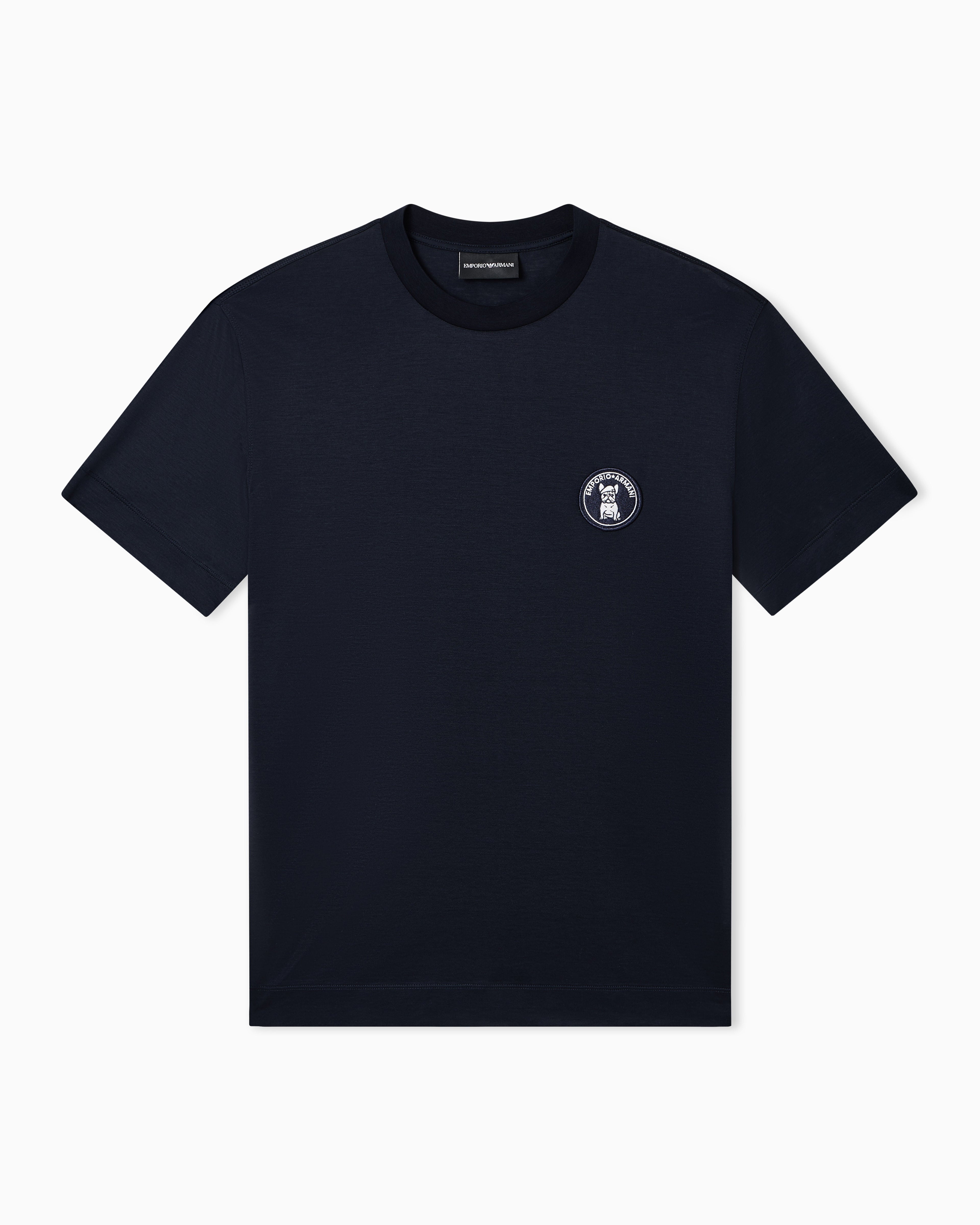 Emporio Armani Lyocell-blend jersey T-shirt with French bulldog patch