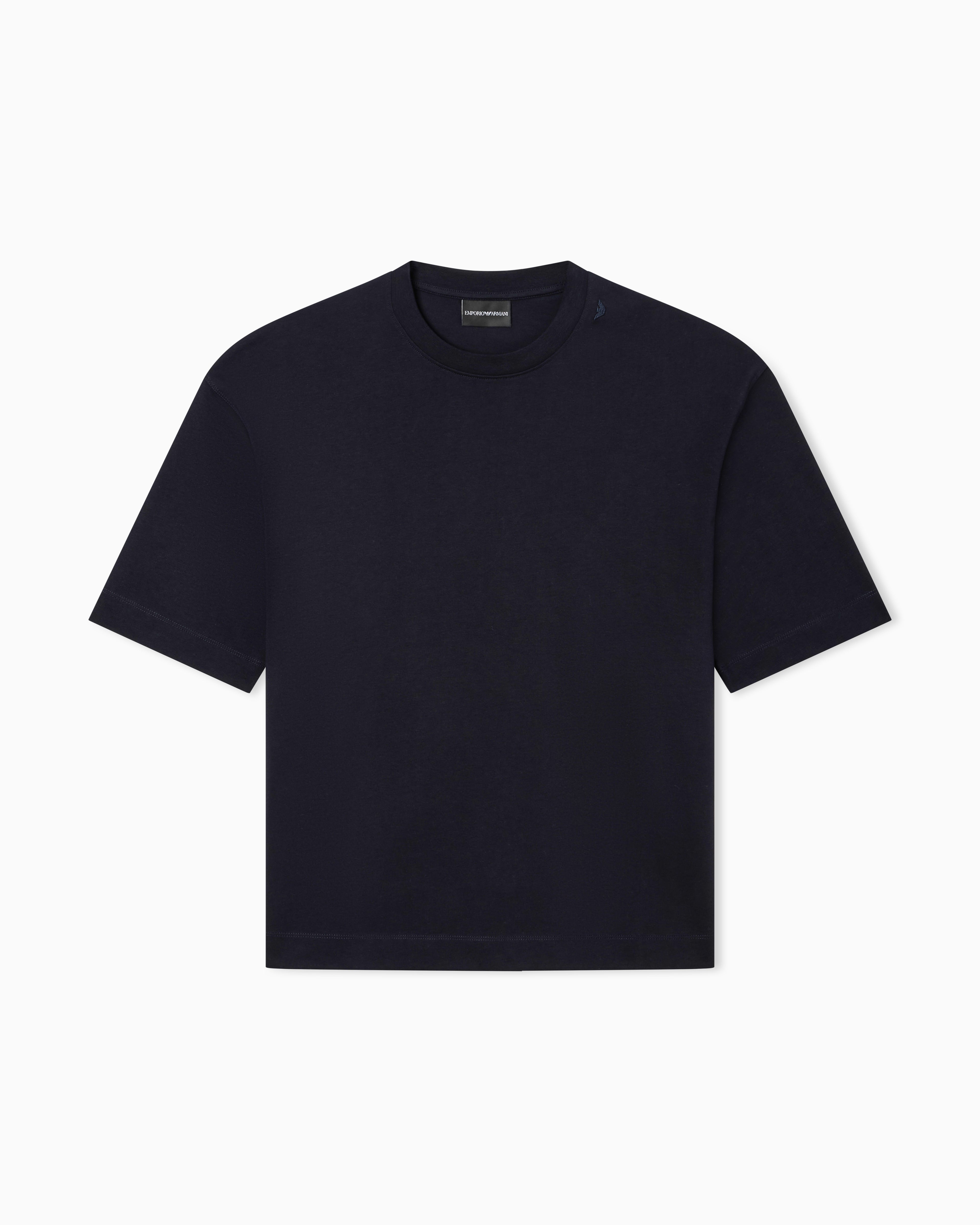 Emporio Armani Oversized heavy jersey T-shirt with micro eagle embroidery