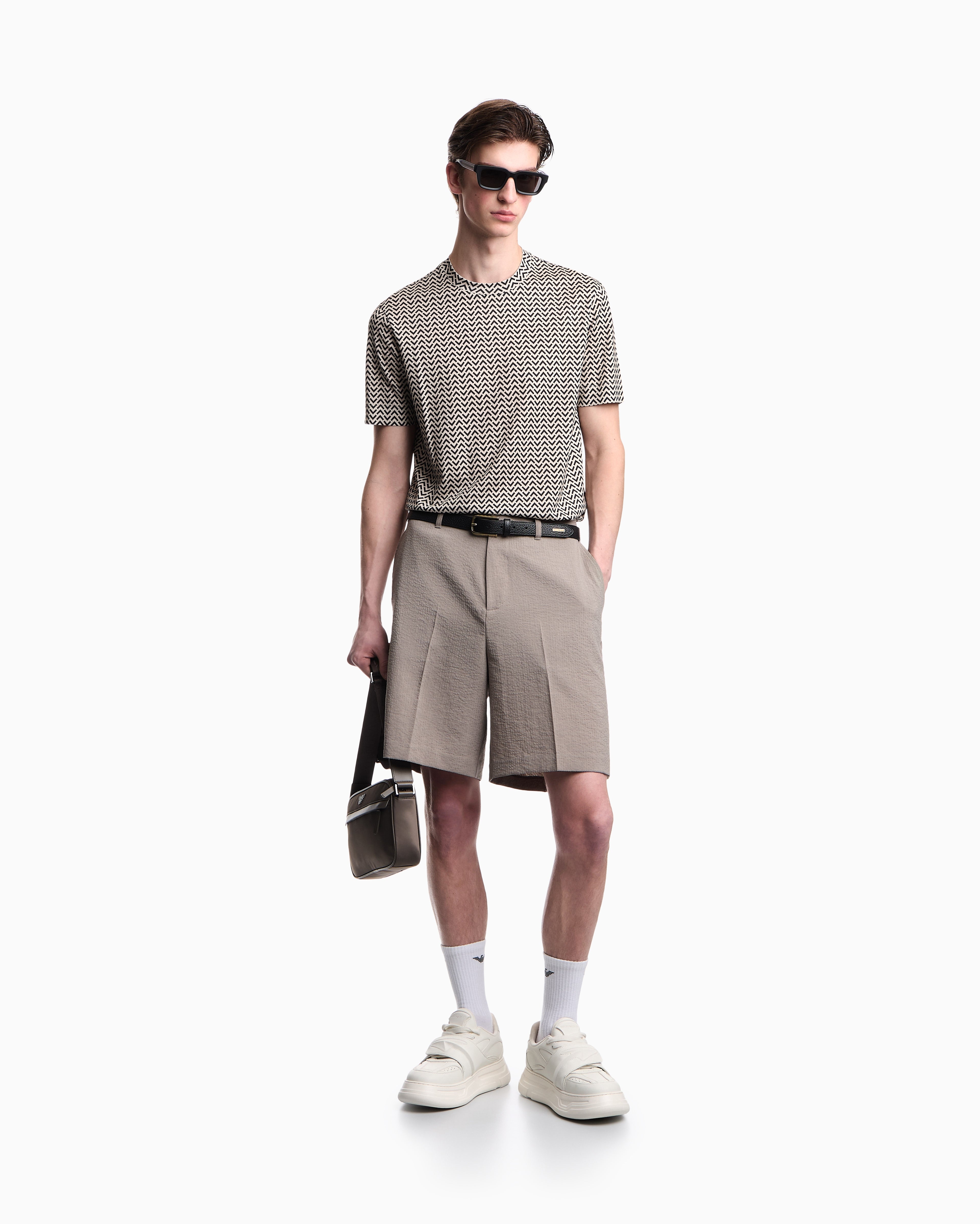 Emporio Armani Lyocell-blend jersey T-shirt with micro op-art pattern print