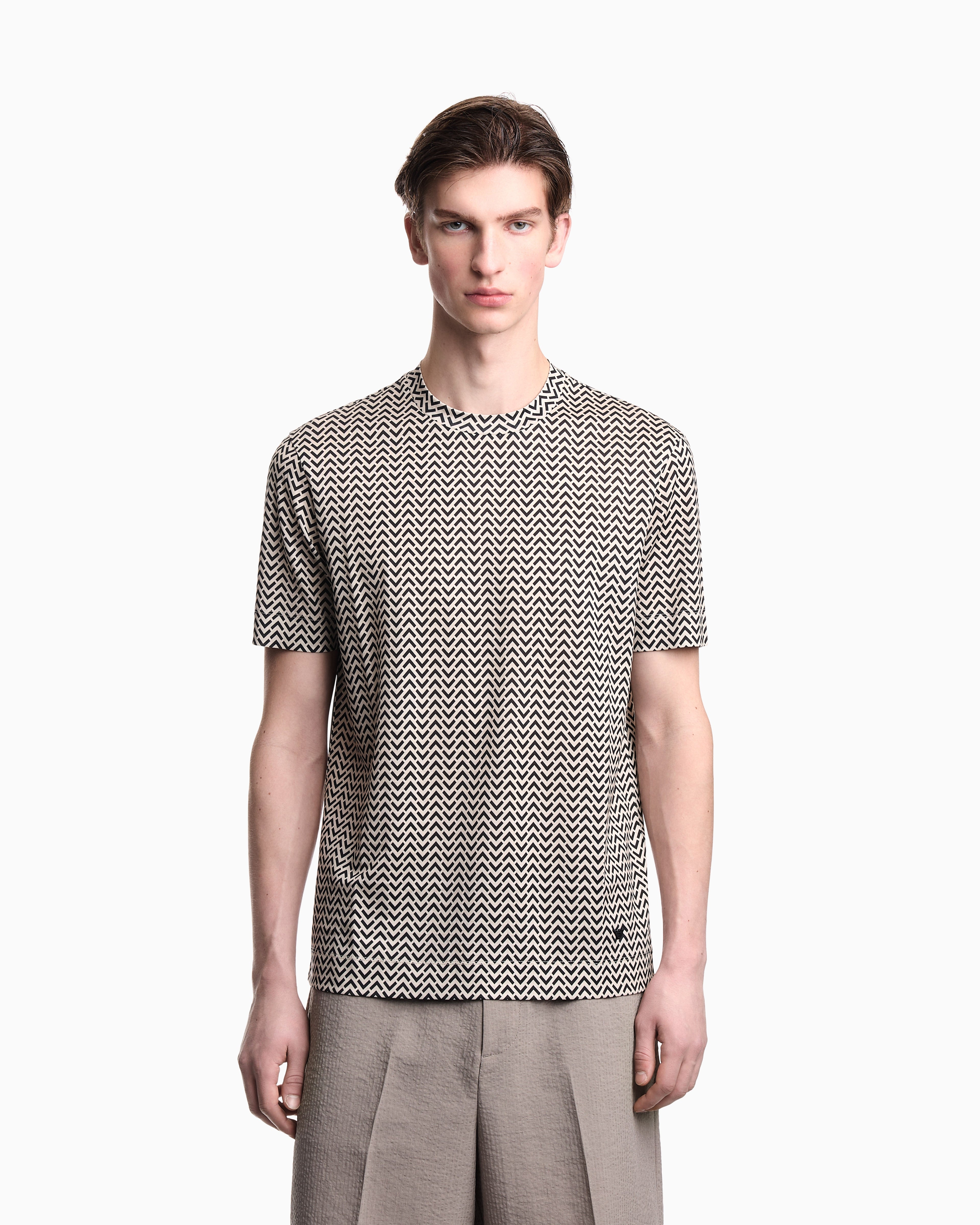 Emporio Armani Lyocell-blend jersey T-shirt with micro op-art pattern print