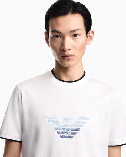 Emporio Armani Slim-fit T-shirt in a Lyocell-blend jersey, featuring a gradient eagle embroidery