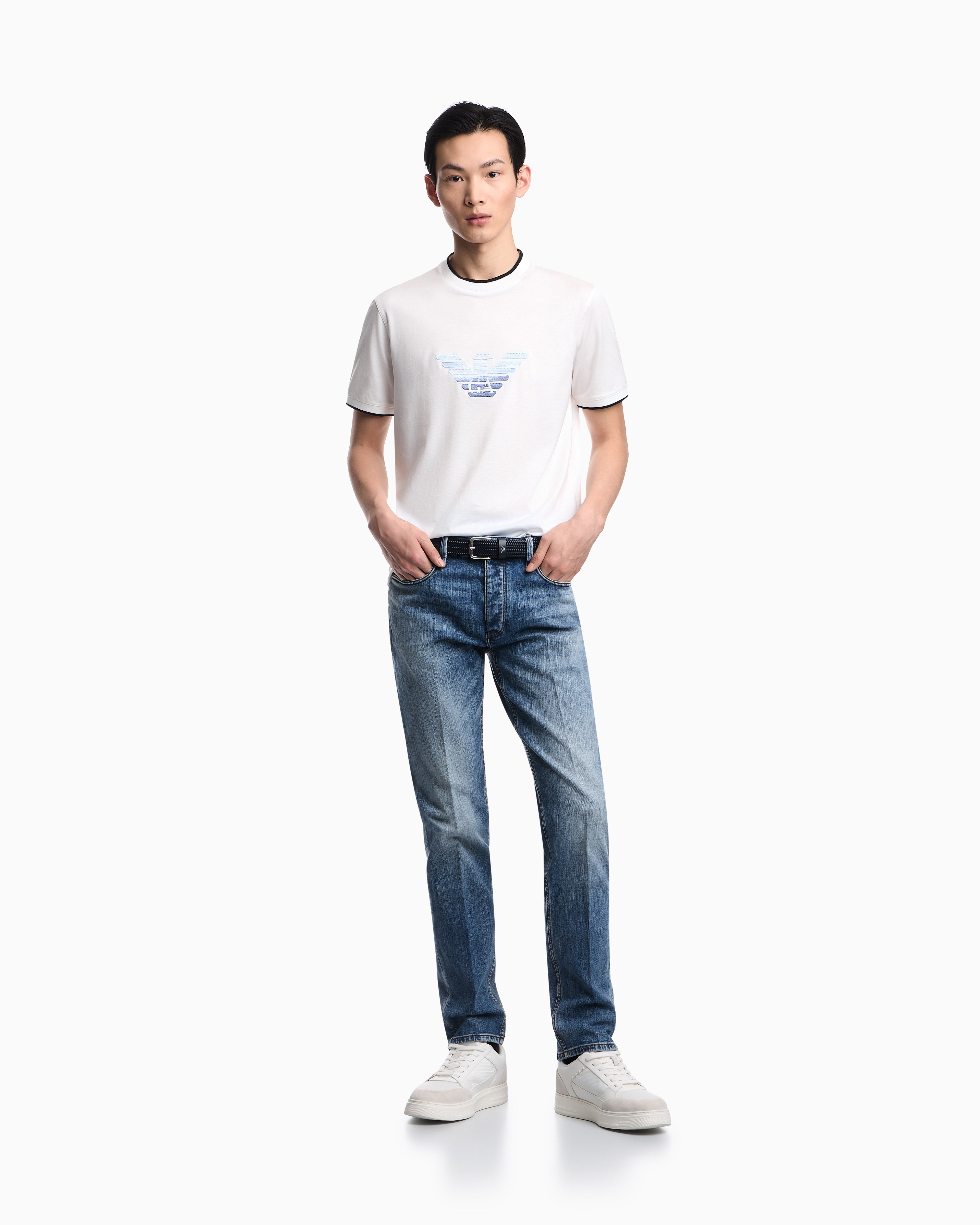 Emporio Armani Slim-fit T-shirt in a Lyocell-blend jersey, featuring a gradient eagle embroidery