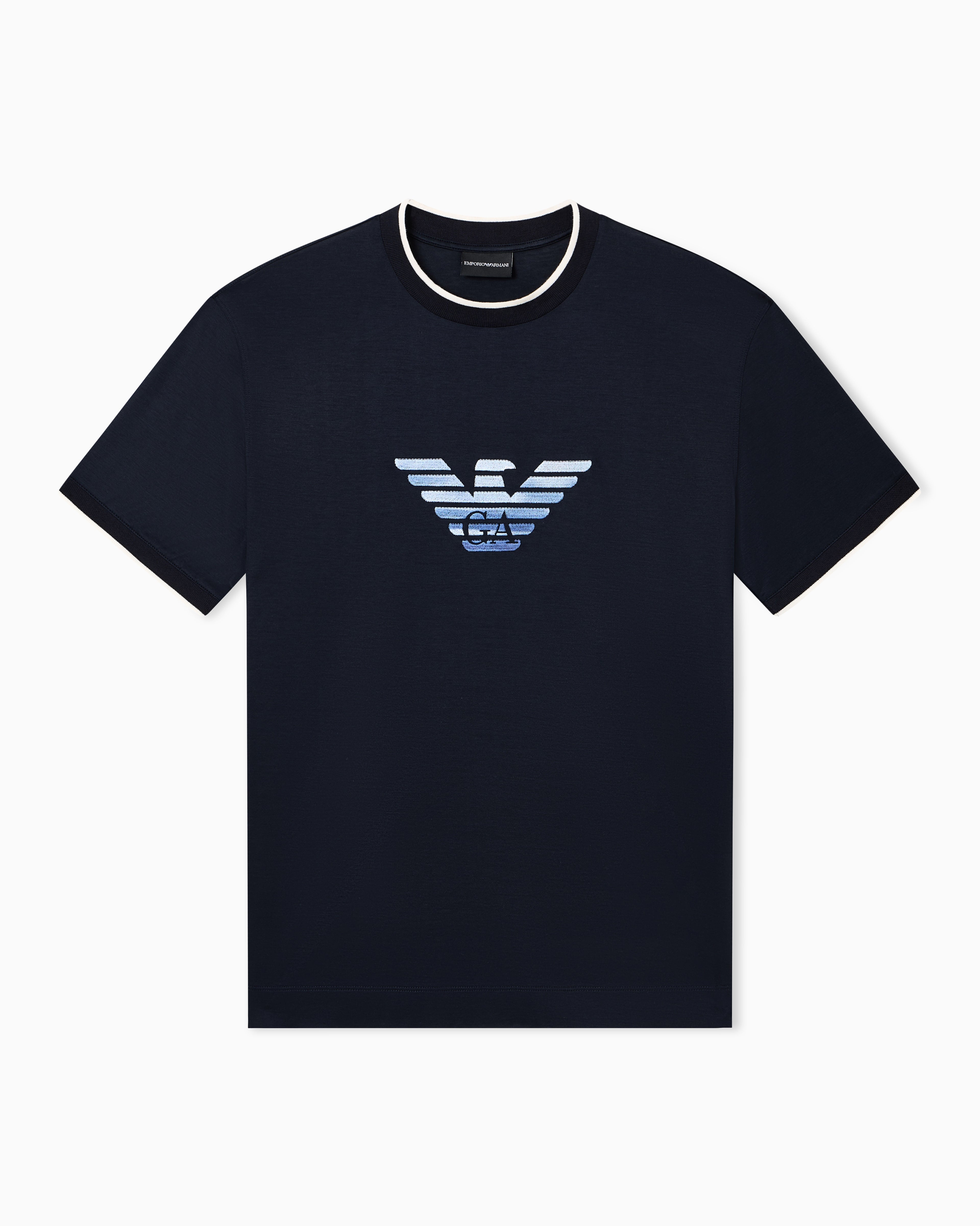 Emporio Armani Slim-fit T-shirt in a Lyocell-blend jersey, featuring a gradient eagle embroidery